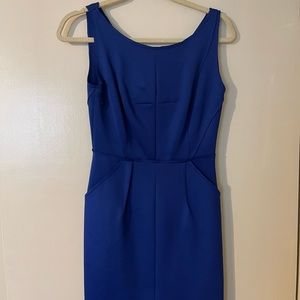 Milly blue cocktail dress…with pockets! Exposed zipper at back and raw hem